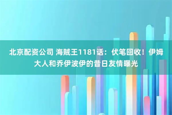 北京配资公司 海贼王1181话：伏笔回收！伊姆大人和乔伊波伊的昔日友情曝光